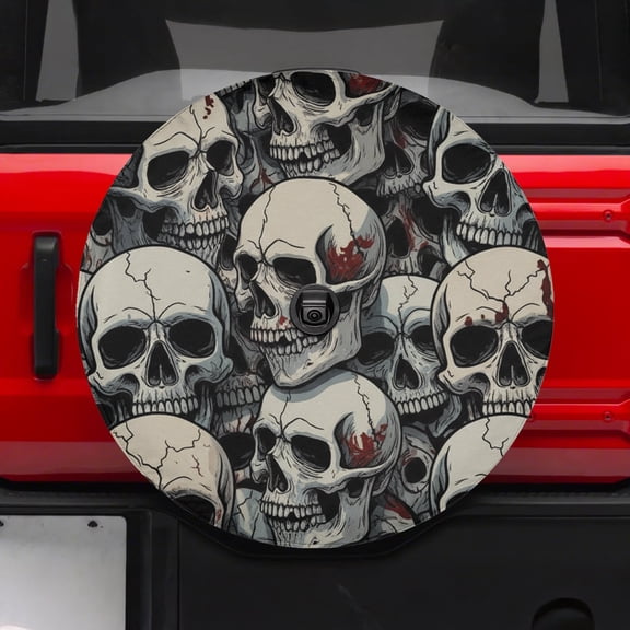 Lotusprinthandmade Skull Skeleton Spare Tire Cover With Backup Camera Hole