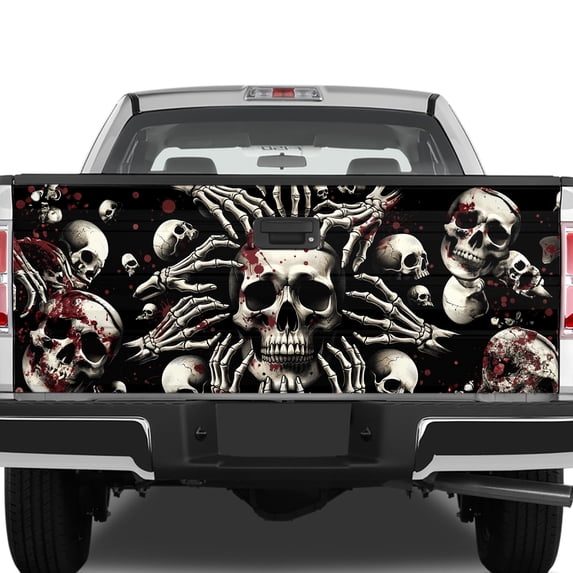 Lotusprinthandmade Skull Skeleton Tailgate Wrap 24"x58", Skull Truck Tailgate Decal Sticker Wrap