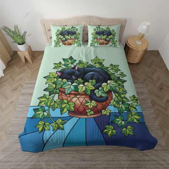 Lotusprinthandmade Sleeping Cat Lovers Bedding Set, Multicolor, 68x88