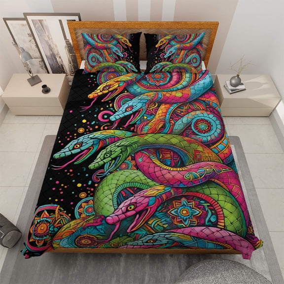 Lotusprinthandmade Snake Lovers Quilt Bedding Set (White Binding) 5 Sizes (Made in Vietnam) (55x60), Gift Idea for Enthusiasts