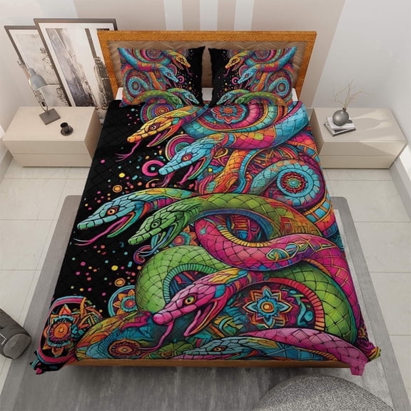 Lotusprinthandmade Snake Lovers Quilt Bedding Set, White Binding, 70x80