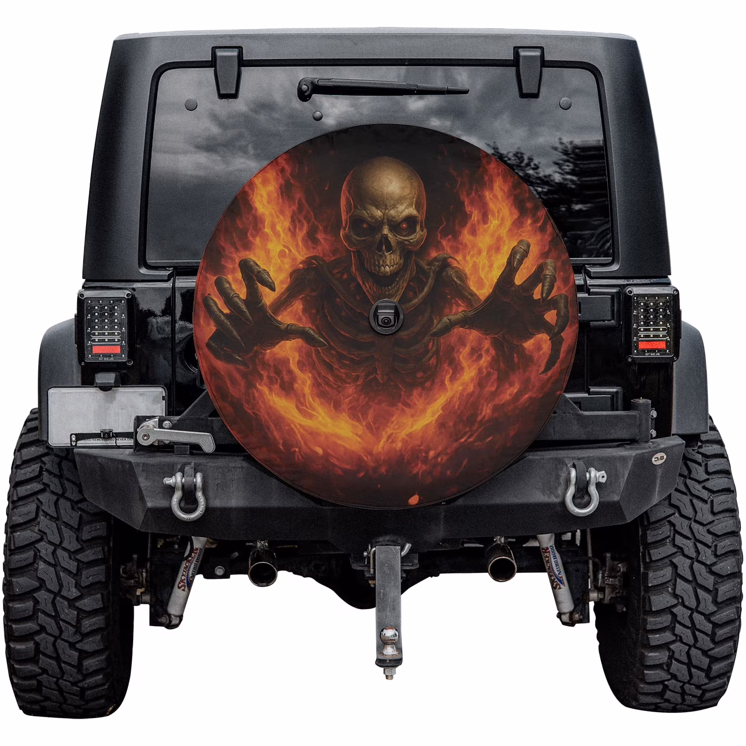 Lotusprinthandmade Spooky Skeleton Design for Halloween Theme Spare Tire Cover With Backup Camera Hole 6 Sizes (34 in.)