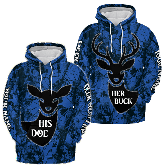 Lotusprinthandmade (Style 3) Couple Valentine's Day Deer Hunting His Doe/Her Buck Hoodie 3D (Lightweight) S-5XL Multicolor (M), Matching Deer Hunter Hoodie Set