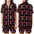 thumbnail image 1 of Lotusprinthandmade Sugar Skull All-over Print Satin Short-Sleeve Pajamas Set (3XL), sugar skull pajama set, halloween sleepwear for women, 1 of 6