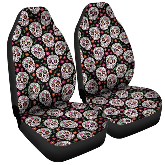 Lotusprinthandmade Sugar Skulls Graphic Front Car Seat Cover One Size, sugar skull car seat cover, day of the dead seat protector