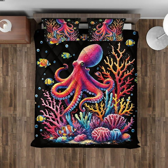 Lotusprinthandmade Super Cute Octopus 3D Quilt Bedding Set (Fold Hem) 5 Sizes (Made in Vietnam) (55x60), Ocean Theme Comforter for Sea Life Lovers