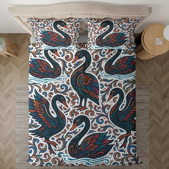 Lotusprinthandmade Swan Bedding Set, Multicolor, 104x88