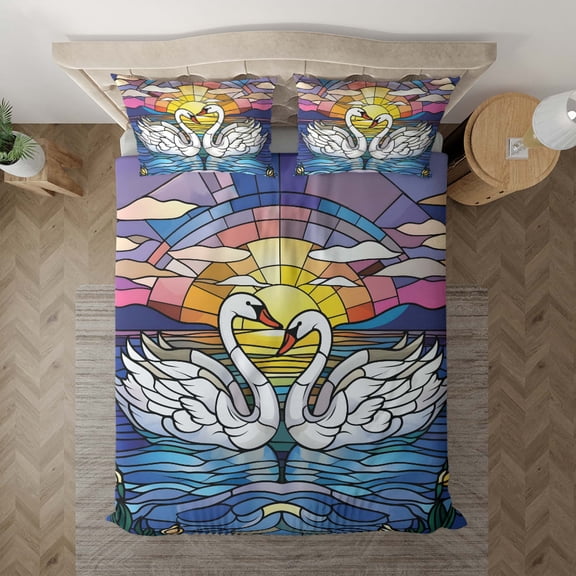 Lotusprinthandmade Swan Couple Bedding Set (Made in Vietnam) (60x80), Durable And High-Quality Bedding