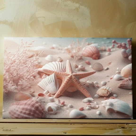 Lotusprinthandmade The Beauty Of Seashells on Beach Canvas 1.5in 36" x 24", Coastal-themed Wall Art, Seashell Beach Print, Beach Lover Wall Decor