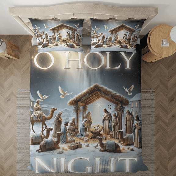 Lotusprinthandmade The Birth Of Jesus Bedding Set (Made in Vietnam) (68x88), Christian-Themed Bed Set, Faith-Inspired Bedding Set