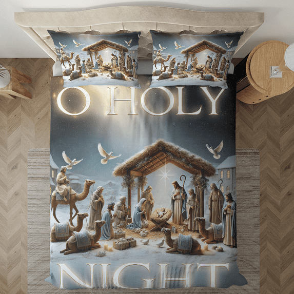 Lotusprinthandmade The Birth Of Jesus Bedding Set (Made in Vietnam) (78x88), Christian-Themed Bed Set, Faith-Inspired Bedding Set