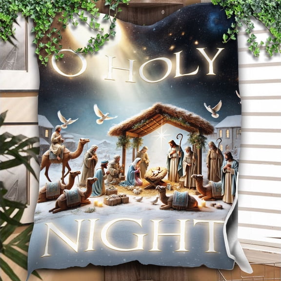 Lotusprinthandmade The Birth Of Jesus Fleece Blanket 2 Sizes (Made in US) (80"x60"), Christian-Themed Blanket, Faith-Inspired Bedding