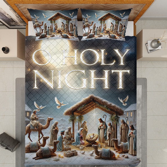 Lotusprinthandmade The Birth Of Jesus Quilt Bedding Set (White Binding) 5 Sizes (Made in Vietnam) (55x60), Religious-Themed Quilt Set