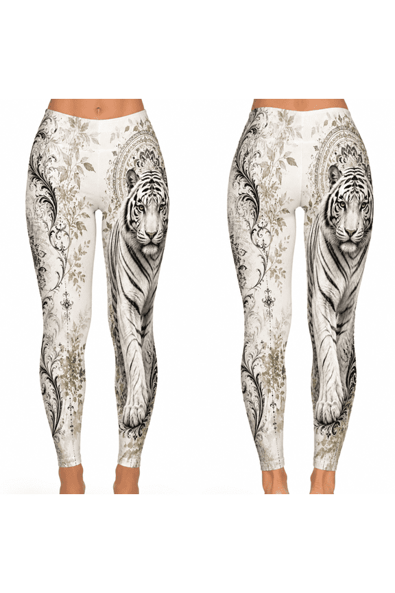 Tiger Animal Print All-over Print High-Waist Standard & Flare Leggings (4XL), tiger pattern leggings