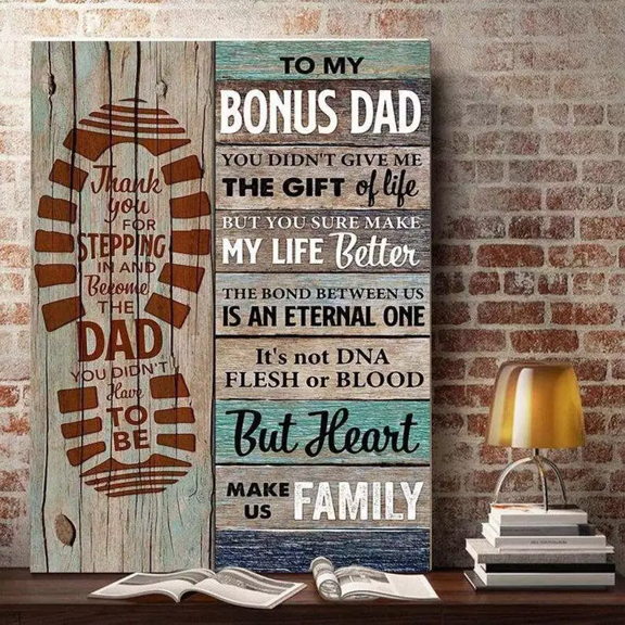 Lotusprinthandmade To My Bonus Dad Canvas 1.5in 18" x 12" , Gift from Daughter And Son