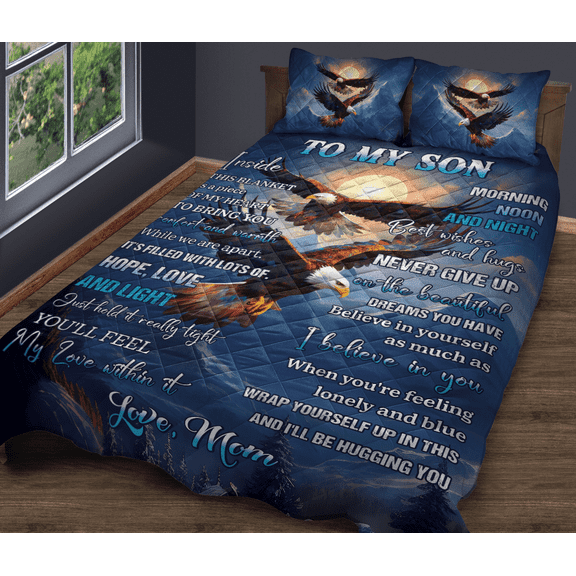 Lotusprinthandmade To My Son Eagle Quilt Bedding Set Fold Hem 70x80
