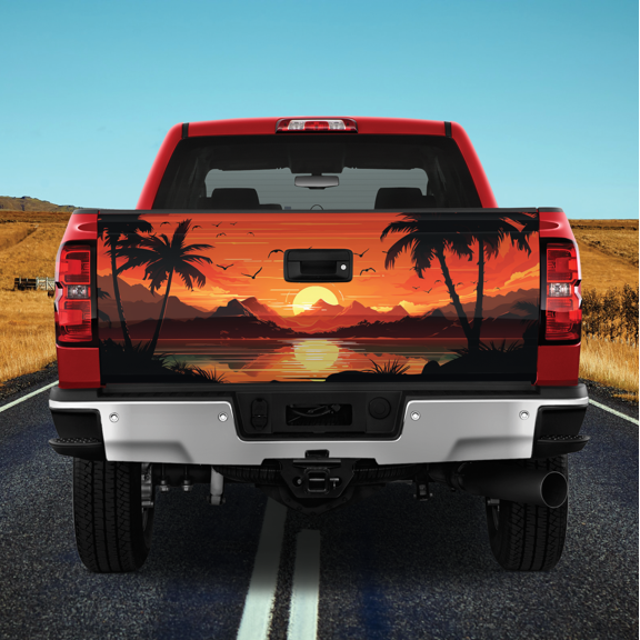 Lotusprinthandmade Tropical Beach Tailgate Wrap 24"x58", Beach Truck Tailgate Sticker Decal Wrap