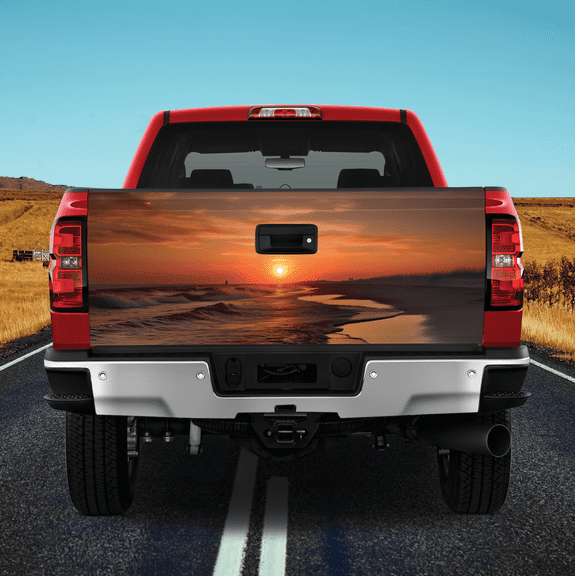 Lotusprinthandmade Tropical Beach Tailgate Wrap 24"x58", Beach Truck Tailgate Sticker Decal Wrap