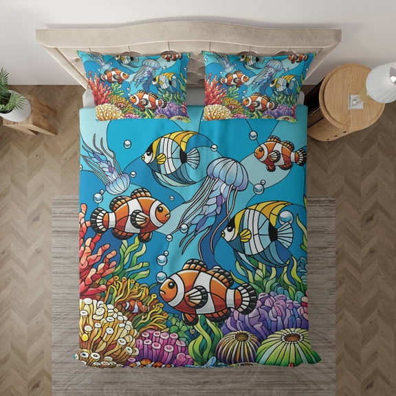 Lotusprinthandmade Tropical Fish and Coral Reef Bedding Set (Made in Vietnam) (88x88), Durable And High-Quality Bedding