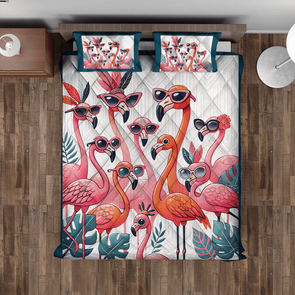 Lotusprinthandmade Tropical Flamingo Lovers Quilt Bedding Set (Fold Hem) 5 Sizes (Made in Vietnam) (55x60), Flamingo-Themed Quilt Bedding