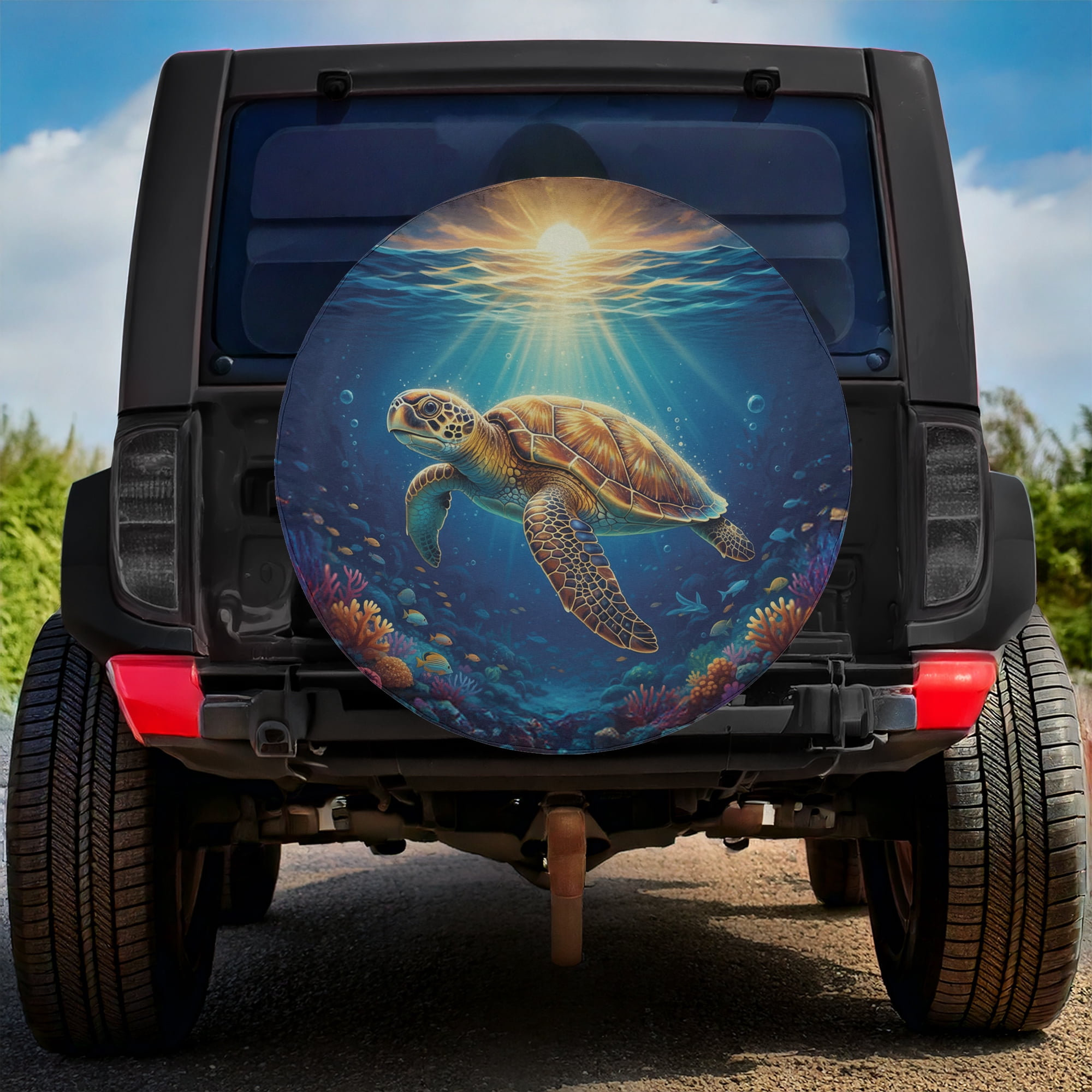 Lotusprinthandmade Turtle Swimming in the Ocean Spare Tire Cover ...
