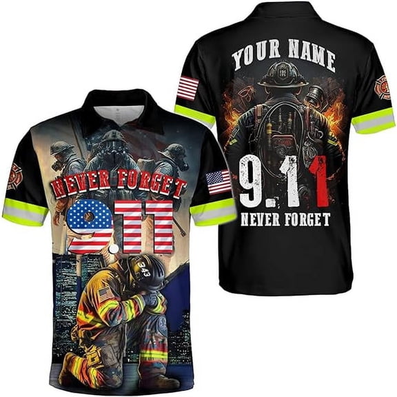 Lotusprinthandmade U.S. Firefighter 09-11 Never Forget Fire Department 343 Patriot Day Men Polo Shirt (Lightweight) S-5XL Multicolor (2XL)