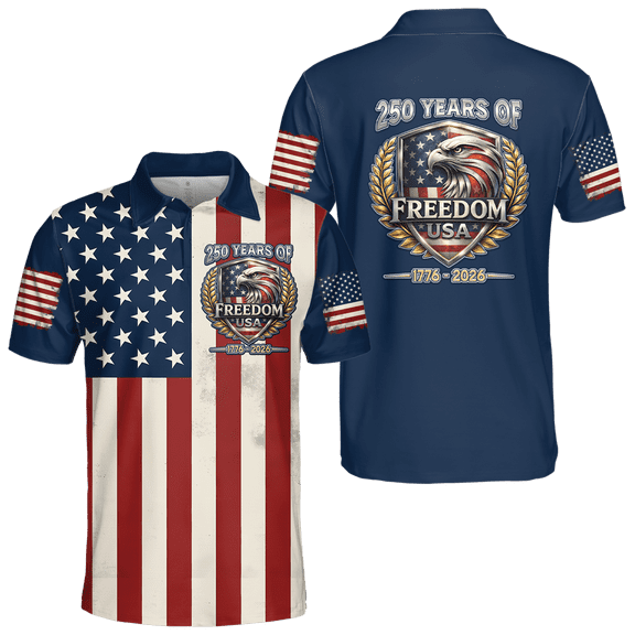 Lotusprinthandmade US 250th Anniversary Eagle Polo Shirt, Multicolor, Patriotic Eagle Shirt
