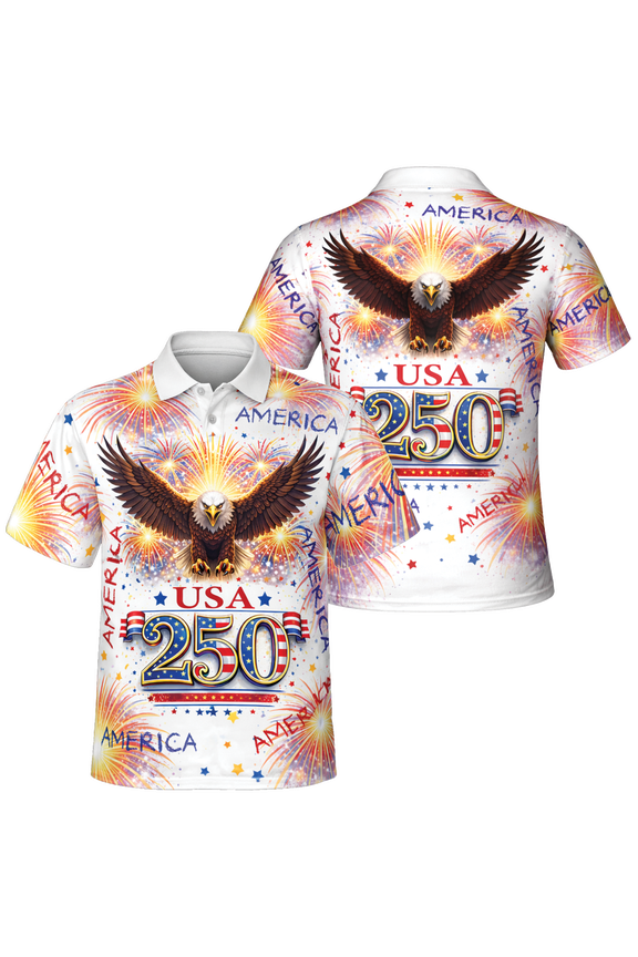 US 250th Anniversary Eagle Polo Shirt, Multicolor, Patriotic Eagle Shirt