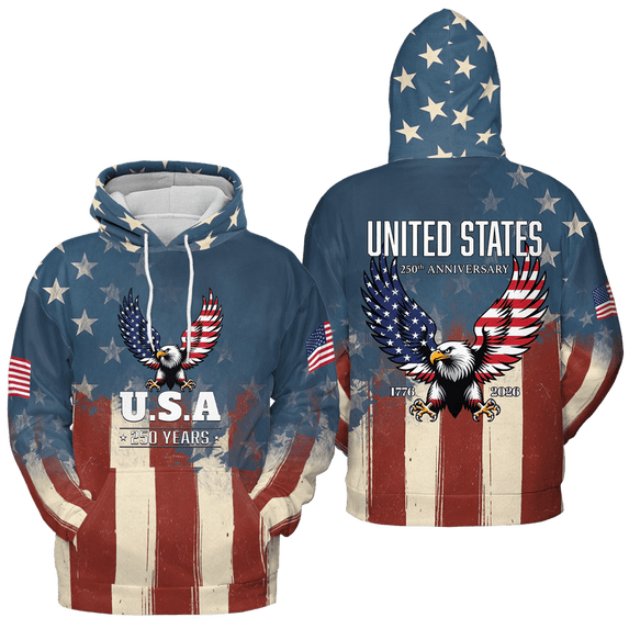 Lotusprinthandmade US 250th Anniversary Patriotic Hoodie 3D Multicolor (M)