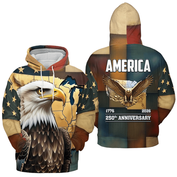 Lotusprinthandmade US 250th Anniversary Patriotic Hoodie 3D Multicolor (S)