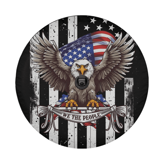 Lotusprinthandmade US Eagle America Patriotic Spare Tire Cover With Backup Camera Hole 6 Sizes (31 in.)