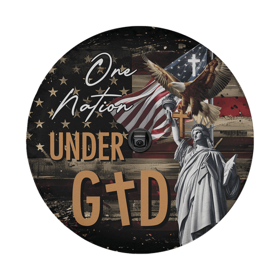 Lotusprinthandmade US Eagle Under God Spare Tire Cover With Backup Camera Hole 6 Sizes