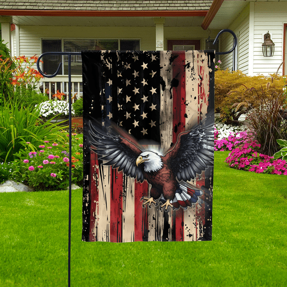 Lotusprinthandmade US Flag Eagle Patriotic 100% Polyester Garden Flag 12x18 inches