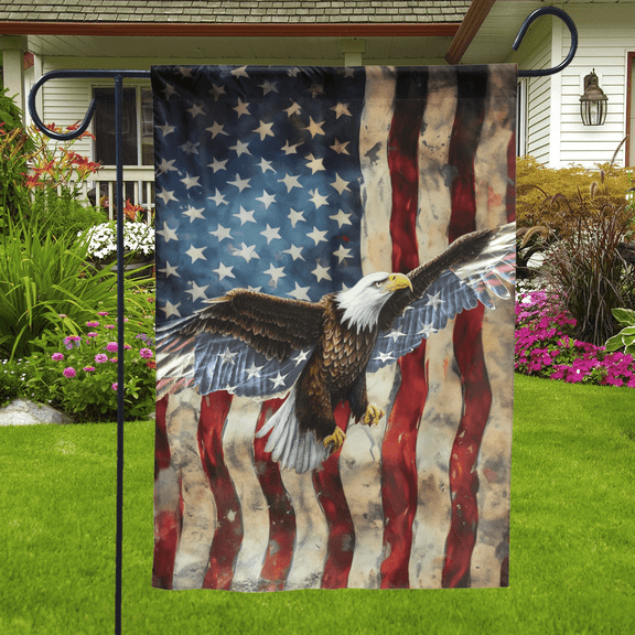 Lotusprinthandmade US Flag Eagle Patriotic Garden Flag