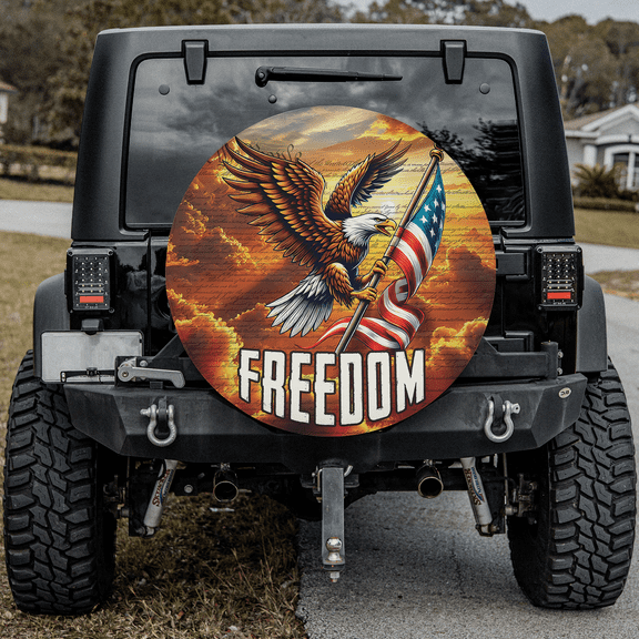 Lotusprinthandmade US Flag Eagle Patriotic Spare Tire Cover Without Backup Camera Hole