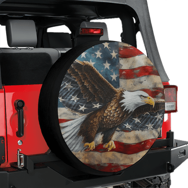 Lotusprinthandmade US Flag Eagle Spare Tire Cover Without Backup Camera Hole 6 Sizes (27 in.)
