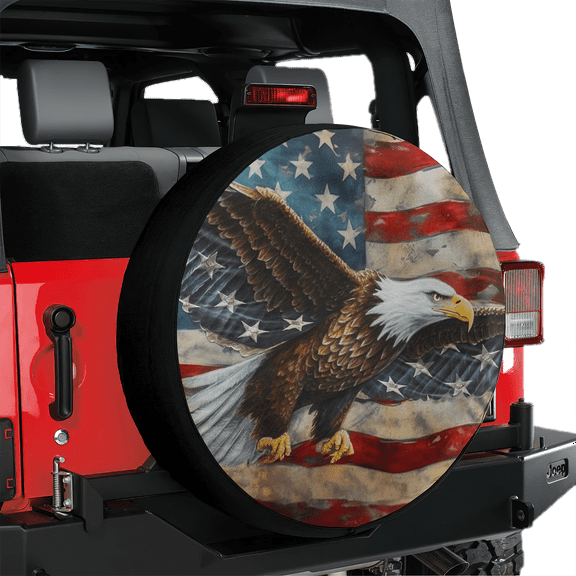 Lotusprinthandmade US Flag Eagle Spare Tire Cover Without Backup Camera Hole 6 Sizes (28 in.)
