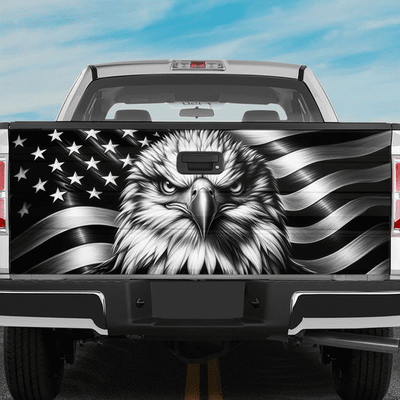 Lotusprinthandmade US Flag Eagle Tailgate Wrap 2 Sizes 24"x58", Patriotic Truck Tailgate Wrap
