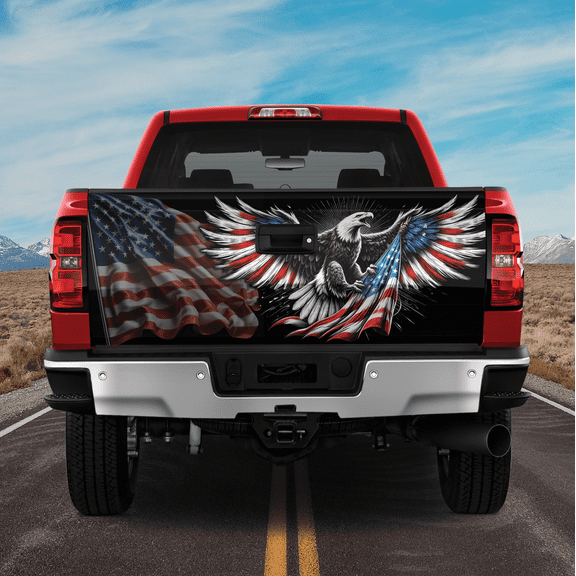 Lotusprinthandmade US Flag Eagle Truck Tailgate Wrap 24"x58", Eagle Tailgate Sticker Decal Wrap