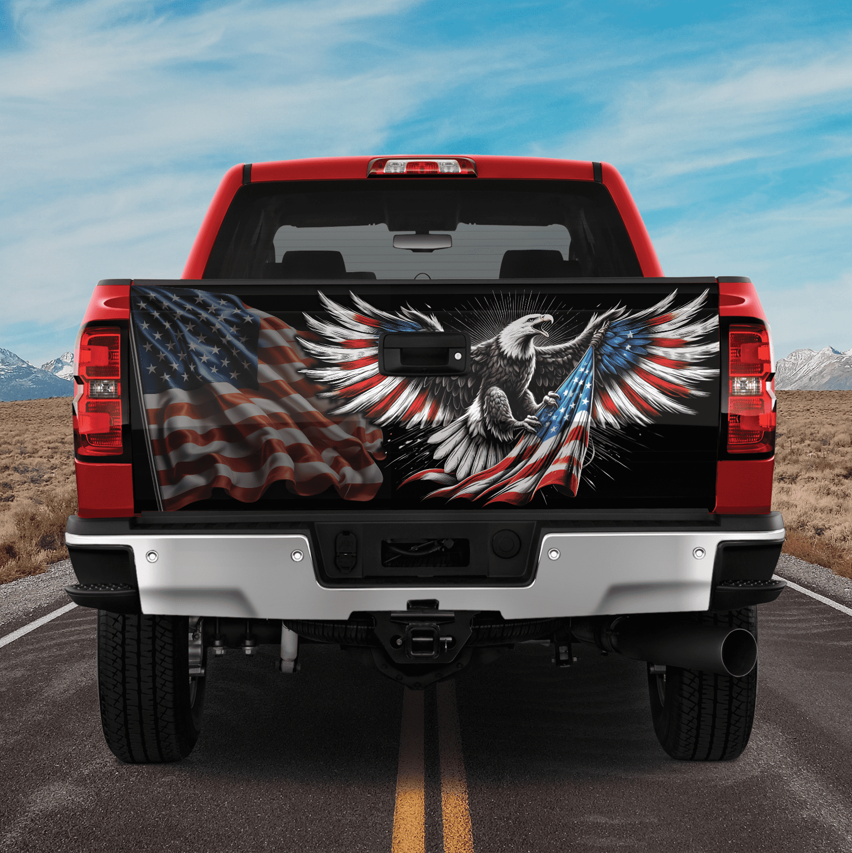 Lotusprinthandmade US Flag Eagle Truck Tailgate Wrap 26"x66", Eagle Tailgate Sticker Decal Wrap