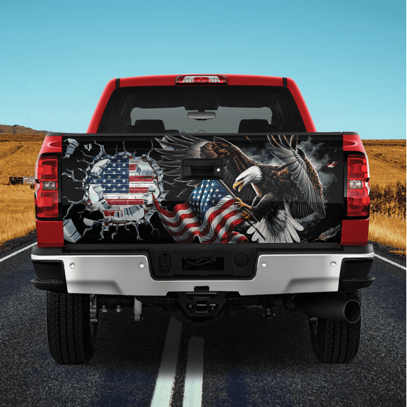 Lotusprinthandmade US Flag Eagle Truck Tailgate Wrap 26"x66", Eagle Tailgate Sticker Decal Wrap