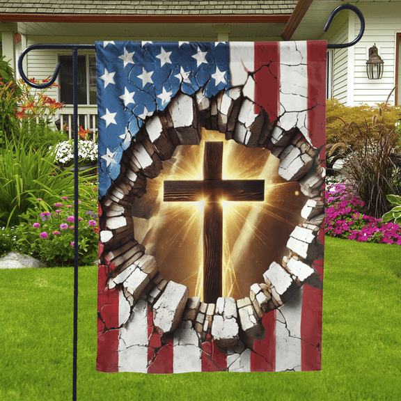 Lotusprinthandmade US Flag God Jesus 100% Polyester Garden Flag 12x18 inches, Christian Flag
