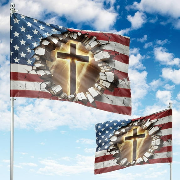 Lotusprinthandmade US Flag God Jesus 100% Polyester Horizontal House Flag 36×60 inches, Christian Flag