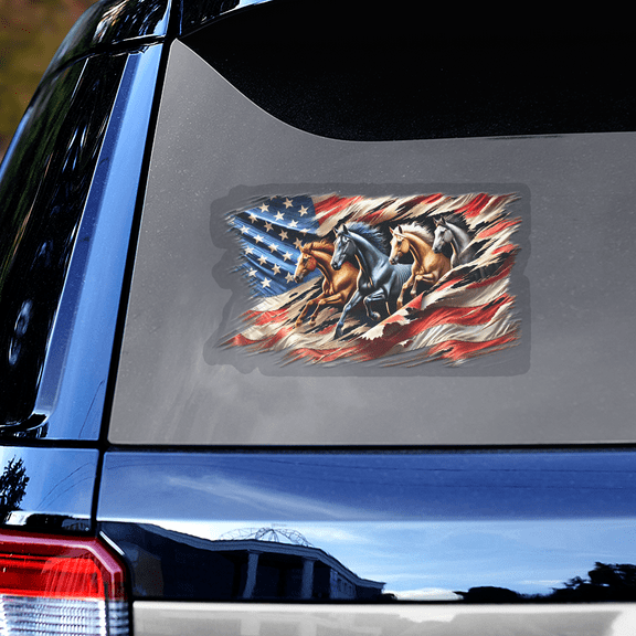 Lotusprinthandmade US Flag Horse Transparent Vinyl Decal 4 Sizes (6x9 Inches)
