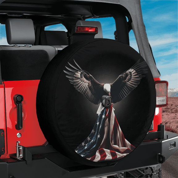 Lotusprinthandmade US Flag Patriotic Eagle Spare Tire Cover With Backup Camera Hole 6 Sizes (27 in.), us flag tire cover, patriotic eagle tire cover, america flag spare tire cover