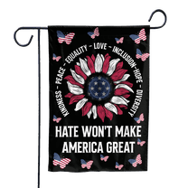 Lotusprinthandmade US Floral Butterfly Hate Won't Make America Great 100% Polyester Garden Flag 12x18 inches