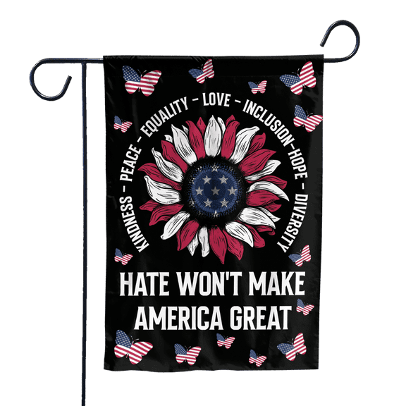 Lotusprinthandmade US Floral Butterfly Hate Won't Make America Great 100% Polyester Garden Flag 12x18 inches