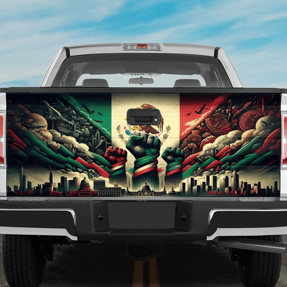 Lotusprinthandmade US Mexico Friendship Eagle Proud Mexican America Strong Patriotic Flag Truck Tailgate Wrap 2 Sizes, mexican America sticker tailgate sticker