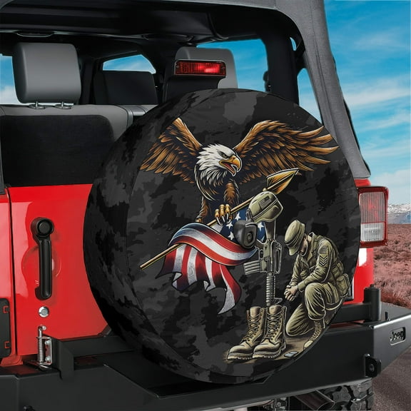 Lotusprinthandmade US Veteran Eagle Spare Tire Cover With Backup Camera Hole 6 Sizes (33 in.), america flag veteran tire cover