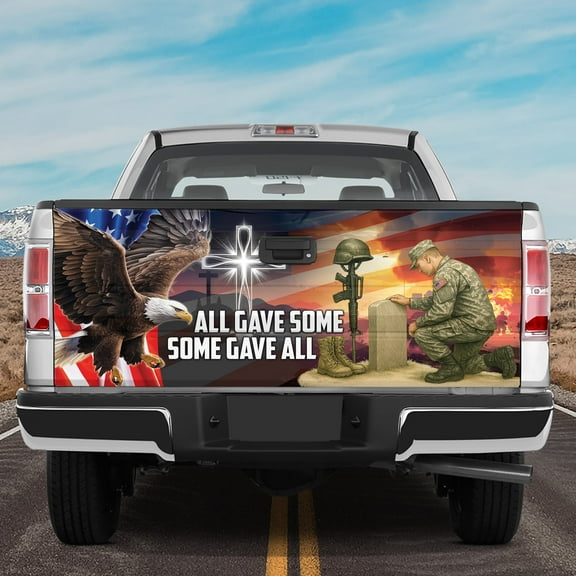 Lotusprinthandmade US Veteran Eagle Tailgate Wrap 2 Sizes (24"x58"), patriotic eagle truck tailgate decal, america eagle veteran truck wrap